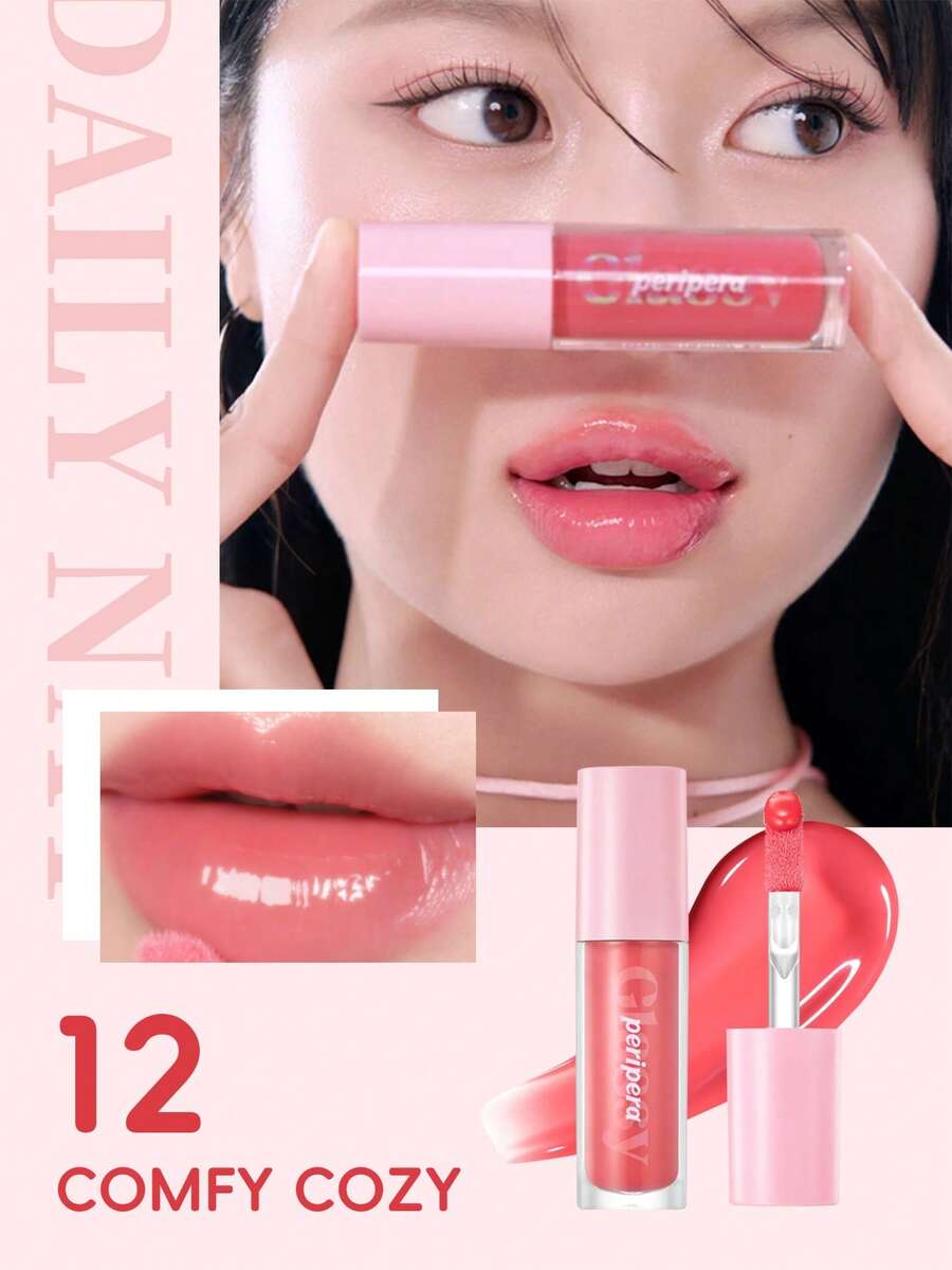 PERIPERA Ink Glasting 玻璃唇釉 #12 Comfy Cozy 1支 4.5ml,暖色奶粉閃光玻璃感保濕亮澤唇釉,低黏膩,適合日常慵懶妝容 - 012 舒適自在 - 查看 1