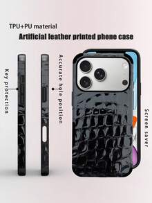 1pc Luxury Vintage Crocodile Pattern Microfiber Leather Soft Case With Anti-Drop And Shock-Proof Design For Apple 17 Pro Max/16 Pro Max/16plus/13 ProMax/14 ProMax 13 14 11 12pro 11/15pro Galaxy S24 Ultra Phone Speaker Hole Sound Transfer Design Holiday Gift Black/Vintage Red - Black - View 1