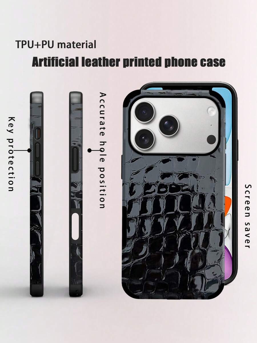 1pc Luxury Vintage Crocodile Pattern Microfiber Leather Soft Case With Anti-Drop And Shock-Proof Design For Apple 17 Pro Max/16 Pro Max/16plus/13 ProMax/14 ProMax 13 14 11 12pro 11/15pro Galaxy S24 Ultra Phone Speaker Hole Sound Transfer Design Holiday Gift Black/Vintage Red - Black - View 1