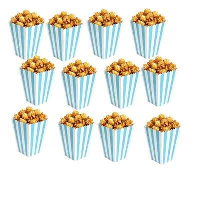 1/5/15/25/35/50/100 Pcs Blue & White Striped Scalloped Edge Popcorn Paper Boxes, 5*7*11.5cm, Candy & Snack Decorative Buckets For Birthday Parties & Movie Nights