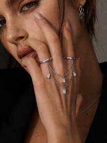STONEFANS 1 pieza Nuevo anillo multicapa para mujer, diseño de nicho, accesorio de anillo de dedo versátil de moda minimalista exquisita - Plateado - View 3