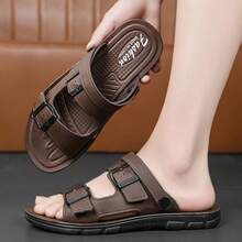 Sandal Kulit Pria Ukuran Besar Serbaguna untuk Aktivitas Luar Ruangan, Olahraga, Anti Selip, Sol Lembut, Mengemudi, Pantai, dan Ujung Terbuka - Coklat - View 7