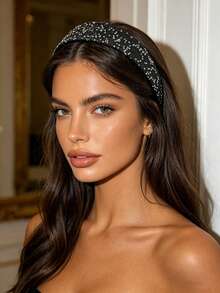1Pc Elegant Light Luxury Full Diamond Headband, Wide Sparkling Rhinestone Hair Accessory, Suitable For Party/Wedding/Daily Outfit - Multicolor - View 3