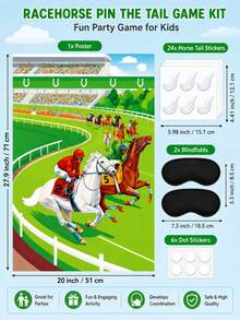 Pin The Stem On The Strawberry Party Game Set With Poster, 24 Stem Stickers, 2 Blindfolds & Dot Stickers, Sweet Berry Birthday Party Supplies - Racehorse - View 4