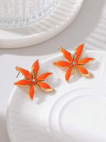 1 Pair Fashion Minimalist Floral Oil Drop Earrings For Women Daily Wear - Orange - View 3