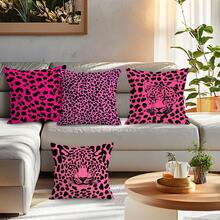 4pcs Pink Leopard Print Pillow Covers Without Inserts, Single-Sided Printed Pillow Covers, Suitable For Living Room Bedroom Home Decor, All Season Pillow Covers - Multicolor - View 6