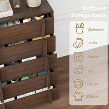 Modern Vertical Handle Bedside Table – 3/4/5 Drawers Wooden Bedside Cabinet – Space-Saving Storage for Bedroom, Living Room, Entryway – Natural Oak - Braune Kommode mit 5 Schubladen - Übersicht 2