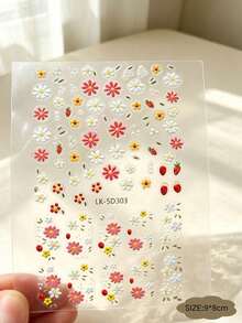 1pc Sweet Floral Strawberry Decorative Sticker, Colorful Pink White Yellow Small Flower With Fresh Strawberry Pattern, Suitable For Instant Camera, Earphone Case, Insulated Cup, Makeup Storage Box, Free Combination, Fresh Sweet Style, Enhance Aesthetic Atmosphere Decorative Sticker - 1pc Floral Strawberry - View 5