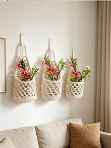 Handmade Woven Hanging Basket, Bohemian Style Wall Hanging Storage Net, Handmade Bohemian Home Decor, Decorative Wall Hanging Storage Bag, Suitable For Storing Small Items - Multicolor - View 6
