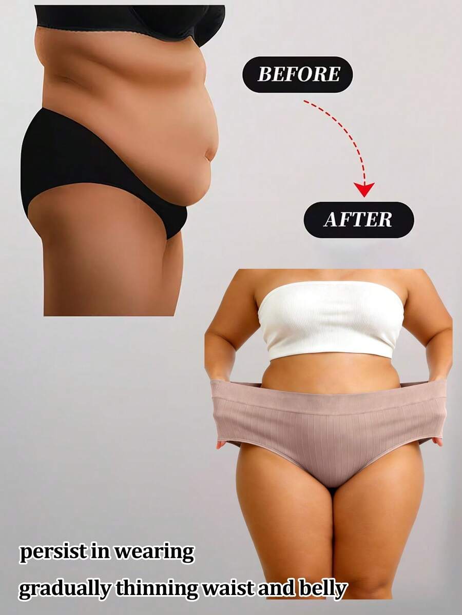 1pc Seamless Plus Size Non-Binding Postpartum High Waist Tummy Control Waist Cincher Butt Lifting Shaping Triangle Panties - Khaki - View 1