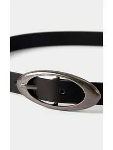 Noxbound 1pc Oval Buckle Decor Fashion Women's Belt, Versatile For Dresses, Jeans, Daily Use, PU Leather, 1.8" Width - Black - View 3