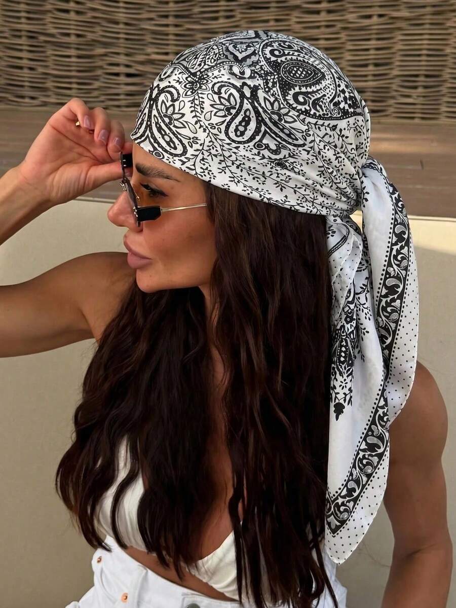 1pc Women's Large Floral Print Scarf, 90cm Big Size Satin Smooth Feel Square Scarf Headscarf Neckerchief