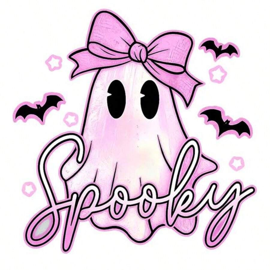 1 peça/2 peças/3 peças Adesivos de Transferência de Calor com Padrão de Laço de Fantasma Rosa de Halloween, Adequado para Camisetas DIY, Denim, Almofadas, Mochilas, Bonés e Capas de Sofá, À Prova d'Água, Resistente ao Desbotamento, Durável, Lavável, Adesivos de Plástico, Padrões Divertidos, Decoração de Tecido, Embelezamento de Roupas, Entusiastas de Artesanato - Multicolorido - Visão 1