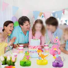 9pcs Paper Dinosaur Birthday Decorations Pink Dinosaur Party Table Decor 3D Honeycomb Centerpiece Dinosaur Tabletop Decor Dinosaur Birthday Party Supplies Party Table Centerpiece - View 4