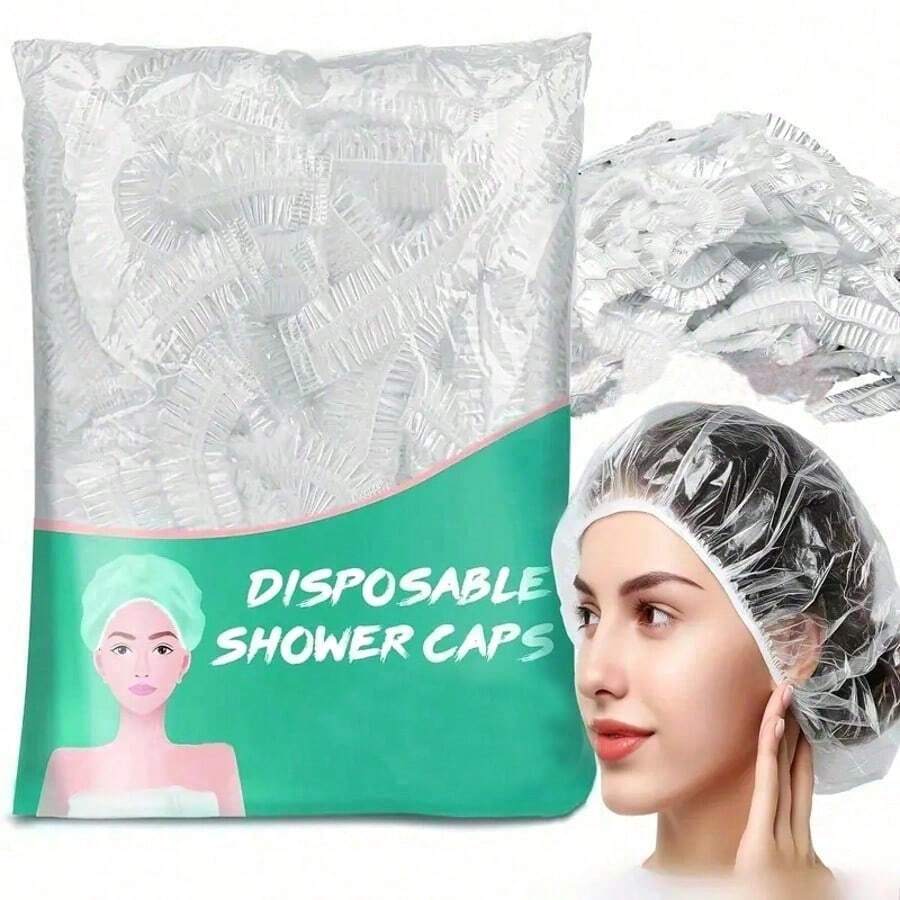 5/50/100pcs Unisex Disposable Shower Caps - Large Waterproof Plastic Hair Caps, Neutral Color Salon Quality, Suitable For Deep Conditioning And Hair Care, Mixed/White, Suitable For Thick, Braided And Long Hair Women, High Elasticity High Quality Hair Caps, Suitable For Travel, Spa, Hair Salon And Home Use, Can Cover Hair And Have Strong Stretchability, Hair Caps, Hair Accessories - Multicolor - View 1