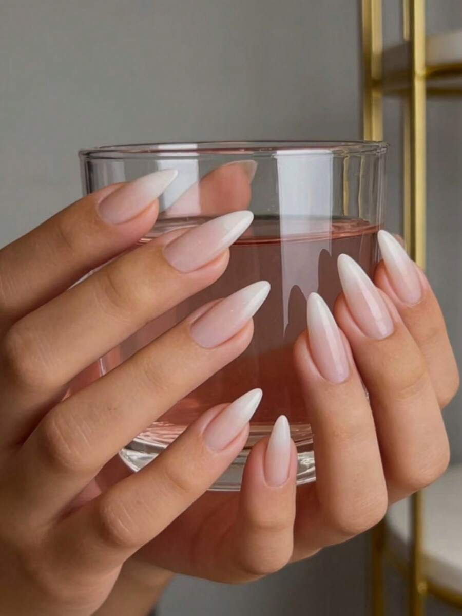 24pcs Long Almond Gradient Color Fake Nails, 1pc Nail File And 1pc Adhesive Tape To Create Charming Nail Art Style! Nail Art Supplies Set - Multicolor - View 1