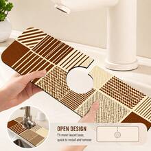 1pc Plaid Pattern Non-Slip Diatomaceous Earth Faucet Drain Mat, Quick-Drying Absorbent Sink Splash Guard, Rubber Base, Suitable For Kitchen/Bathroom Faucet - Multicolor - View 4