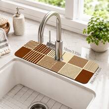 1pc Plaid Pattern Non-Slip Diatomaceous Earth Faucet Drain Mat, Quick-Drying Absorbent Sink Splash Guard, Rubber Base, Suitable For Kitchen/Bathroom Faucet - Multicolor - View 8