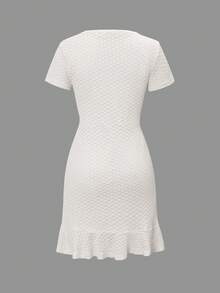 Unadoll Women Fall White Tweed Mini Dress, Short Sleeve Fake Pocket Button Bodycon Ruffle Hem Dress For Birthday Party Fall Date Night Elegant - White - View 4