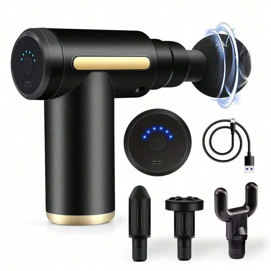 Pistola de massagem muscular de alta frequência com massageador portátil elétrico profissional - PRETO - Visão 1