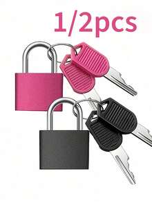 1/2pcs Colorful Mini Luggage Padlocks (Black + Rose Red), Colorful Plastic Shell, Zinc Alloy Material, Small And Exquisite, With Keys, Suitable For Suitcases, Backpacks, Gym Lockers, Briefcases, Etc., Also Suitable For Classroom Matching Games, Etc. This Suitcase Lock Is A Back-To-School Essential And Also A Must-Have For Mail Carriers. - Multicolor - View 1