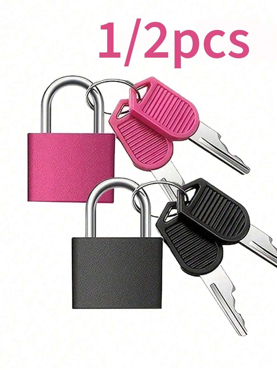 1/2pcs Colorful Mini Luggage Padlocks (Black + Rose Red), Colorful Plastic Shell, Zinc Alloy Material, Small And Exquisite, With Keys, Suitable For Suitcases, Backpacks, Gym Lockers, Briefcases, Etc., Also Suitable For Classroom Matching Games, Etc. This Suitcase Lock Is A Back-To-School Essential And Also A Must-Have For Mail Carriers. - Multicolor - View 1