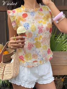 Women's Casual Printed Semi-Sheer Vacation Shirt, Summer - Multicolor - View 2