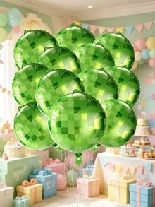 10pcs 18 Inch Green Square Mosaic Theme Party Decoration Aluminum Foil Balloons, Suitable For Game Theme Decoration Balloons - View 1