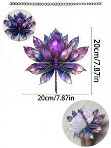 Blue Lotus Dragonfly Sun Catcher, 2D Acrylic Hanging Decor, Purple Painted Glass Style, Window Home Decoration, Dreamy Starry Sky Art, Bohemian Style, Light-Catching Pendant, Indoor And Outdoor Decoration - Suncatcher - View 11