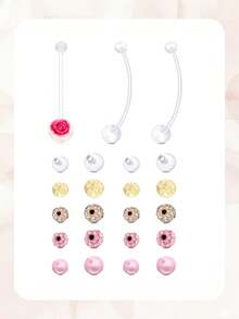 3+20Pcs/Set Maternity UV Belly Button Ring-Polymer Clay Floral Ball Navel End Elegant&Charming Size 1.6*38mm Because Moms Deserve To Be Beautiful - Yellow Gold - View 9