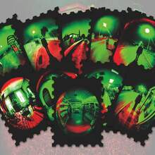 36pcs Red Green Fish Eye Night Scene Die Cut Stickers Pack | Grainy Retro Film Outdoor Street Store Interior Dim Silhouette Figure Weird Distorted Lens Landscape Graphics | Vinyl For Scrapbook, Notebooks & Decor - Rectangle - View 2