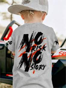 1pc Little Boy "NO RISK NO STORY" Slogan Print T-Shirt, Soft And Comfortable Fabric, Suitable For Outdoor Sports, Casual Wear, Boys Spring/Summer Top - Grey - View 2
