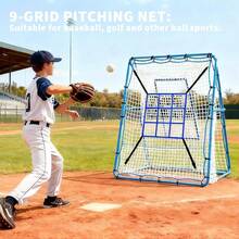 Baseball Rebounder Net With Strike Zone, Softball Practice Net With-Target Panel, Pitching Return Trainer-Angle Adjustment, Portable Training Pitchback Net Ideal For For Fielding Batting Hitting - C - View 3