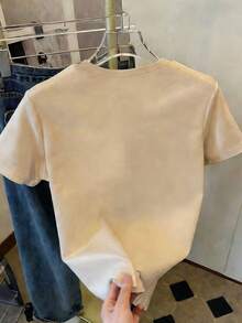 Weighing 180g, Made In Mexico. New Short-Sleeved T-Shirt For Couples, Spring/Summer Style, With A Print, Unisex Design, Ideal For Both Work And Casual Occasions. - 杏色 - 查看 2