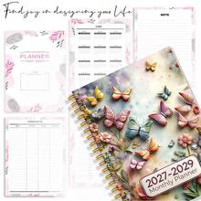 1PC A5 2027-2029 Three-Year Plan Calendar Book, Butterfly Flower Pattern, Three-Year Plan Book, Monthly Plan, Office Desktop, Desktop Organization, Planning And Recording, Schedule Management, Personal Development, Professionals, Entrepreneurs - 1pc - View 4