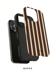 GIIPPA 1pc Brown Striped Pattern Design Phone 17 Pro Max Phone Case, Compatible With Phone 16 Pro Max, 15 Pro Max, 14 Pro Max, Korean-Style High-End Fashion Fun Phone Case, Compatible With 11/12/13/14/15/16 Pro Max Plus, Elegant Design Suitable For Men And Women, Perfect Gift For Girlfriend On Christmas, Valentine's Day, Easter, Wedding Season And Birthday! - Multicolor - View 2