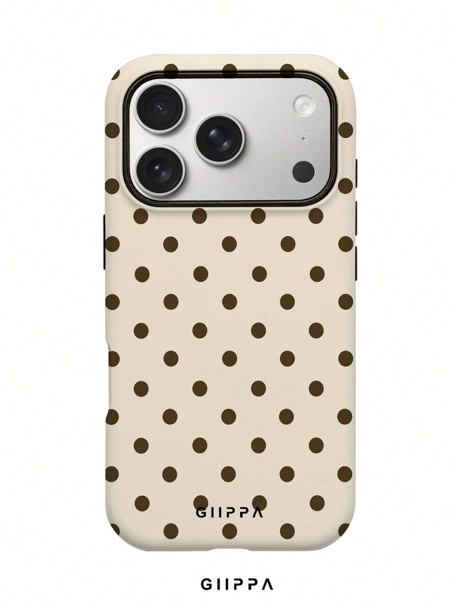 GIIPPA 1件杏色背景搭配棕色波點圖案設計手機殼,適用於Phone 17 Pro Max,兼容Phone 16 Pro Max、15 Pro Max、14 Pro Max,韓系高端時尚趣味手機殼,兼容11/12/13/14/15/16 Pro Max Plus,優雅設計男女皆宜,送給女友的聖誕節、情人節、復活節、婚禮季與生日完美禮物! - 彩色 - 查看 1