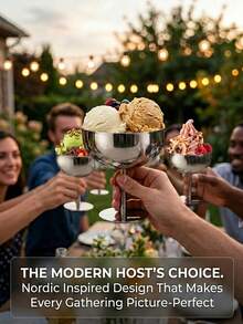 3 Styles Silver Stainless Steel Round High-Foot Dessert Cups, Large/Medium/Small Sizes, Multiple Specifications Available, Suitable For Summer Ice Cream, Desserts, Daily Home Use And Party Events Tableware Matching - Multicolor - View 2