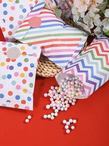 24/48 pièces Sacs cadeaux de fête en papier à pois et rayures, sacs de bonbons et de collations de couleurs mélangées, convient pour baby shower, anniversaire, fournitures de fête de mariage - Multicolore - Voir 4