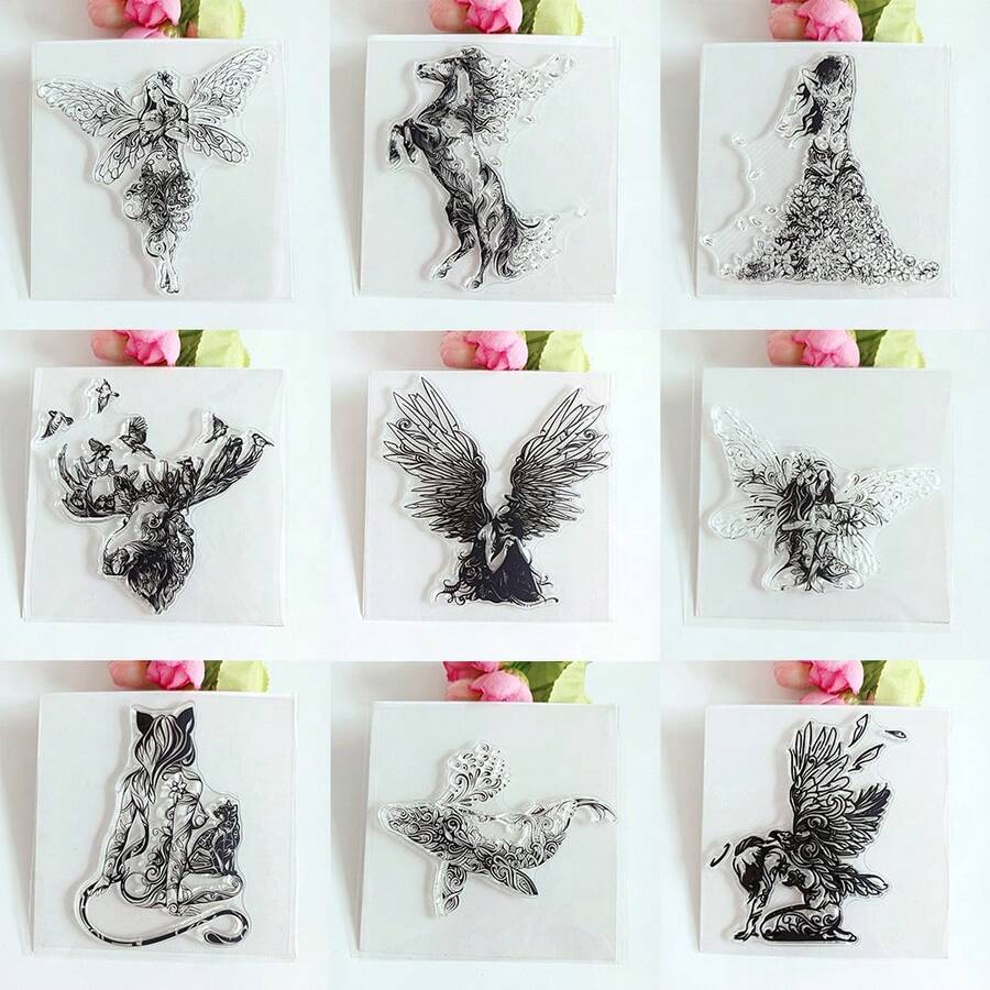 Transparent Silicone Stamps, DIY Scrapbooking Decoration, Collage Photo Album Greeting Card Making, Vintage Floral Forest Aesthetic Animal Patterns