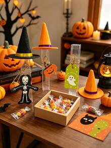 12 Sets Halloween Treat Boxes With Witch Hat And Tags Mini Plastic Gift Candy Jars Trick Or Treat DIY Gift Storage Containers For Halloween Party Favors - Halloween Edition - View 2