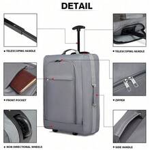 Bagaglio a mano piccolo, bagaglio leggero, valigia trolley morbida con due ruote, valigia da cabina per uomo e donna, adatta per viaggi di lavoro e vacanze - Grigio - Visualizzare 5