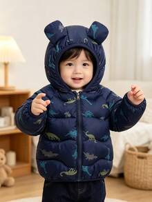Jaket Musim Dingin Bayi Laki-laki Modis Lengan Panjang dengan Resleting dan Tudung, Motif Kartun - Navy Blue - View 8