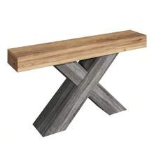 Console Table With X-Shaped Legs, Narrow Console Table, Wood Look, Chipboard, For Hallway And Living Room, Side Table - 自然色 - 查看 7