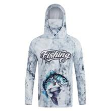 Men's Gray Fish Pattern Hooded Fishing Shirt With Face Mask, Long Sleeve Sun Protection Top Sports Fall - Silver - View 11