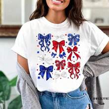 Womens July 4 Shirt, America Shirt, Land Of The Free, Patriotic Shirt, Memorial Day,Comfort 4th Of July,USA Tshirt,100% Cotton Round Neck Short Sleeve - July 4 Shirt001 - 查看 1