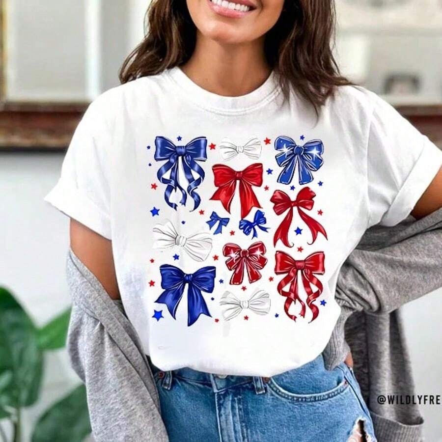 Womens July 4 Shirt, America Shirt, Land Of The Free, Patriotic Shirt, Memorial Day,Comfort 4th Of July,USA Tshirt,100% Cotton Round Neck Short Sleeve - July 4 Shirt001 - 查看 1