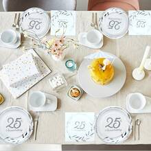25th Birthday Party Supplies,24 PCS Cheers To 25 Years Disposable Party Plates With Silver Foil 7 Inch Paper Plates Dessert Plates And 9 Inch Paper Plates Dinner Plates For 25 Years Anniversary Party - 25 YEARS - View 4