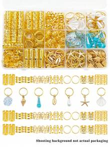157pcs Ocean Style Hair Rings With Shell Starfish-Summer Vacation Adjustable For Girl's Braids - Gold - View 1