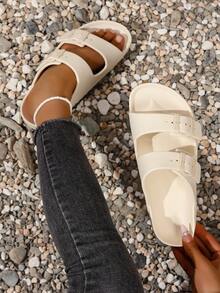 Women's Comfortable Slip-On Slippers, Solid Color Basic Style, Casual Vacation Fashion, Flat Sandals For Beach, Spring/Summer/Autumn - White - View 5
